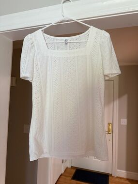 Amazon White Eyelet Square-Neck Short Sleeve Blouse